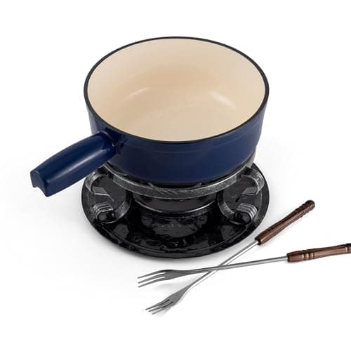 Swissmar Lugano Cast Iron Cheese Fondue Set, 2 qt, 9-Piece