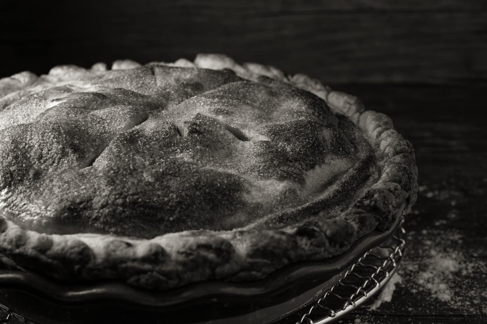 A baked pie in a pie dish